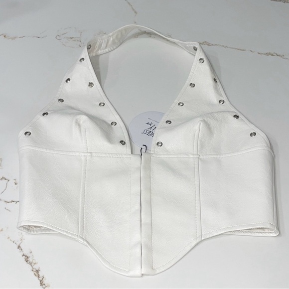Princess Polly White Studded Plunge Corset Crop Top - Picture 2 of 3